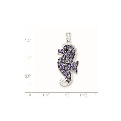 Sterling Silver Rhodium-plated Iolite & Black Sapphire Seahorse Pendant