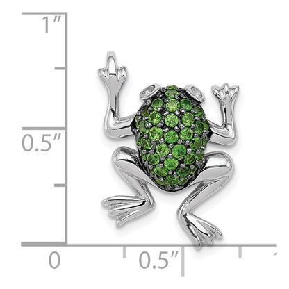 Sterling Silver Rhodium White Topaz & Chrome Diopside Frog Pendant