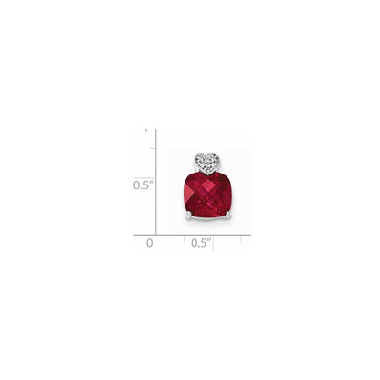 Sterling Silver Rhodium Polish White Topaz/Cr. Ruby Chain Slide Pendant