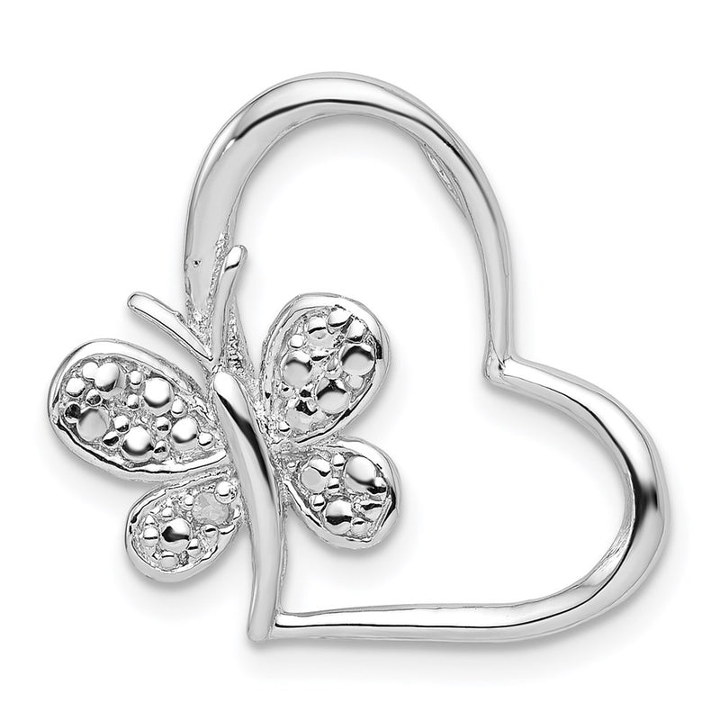 Sterling Silver Rhodium & Diamond Butterfly Heart Chain Slide