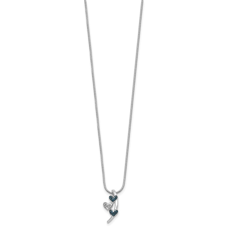 White Night Sterling Silver Rhodium-plated Polished Diamond Blue Diamond Slide 18 inch Necklace with 2 Inch Extender