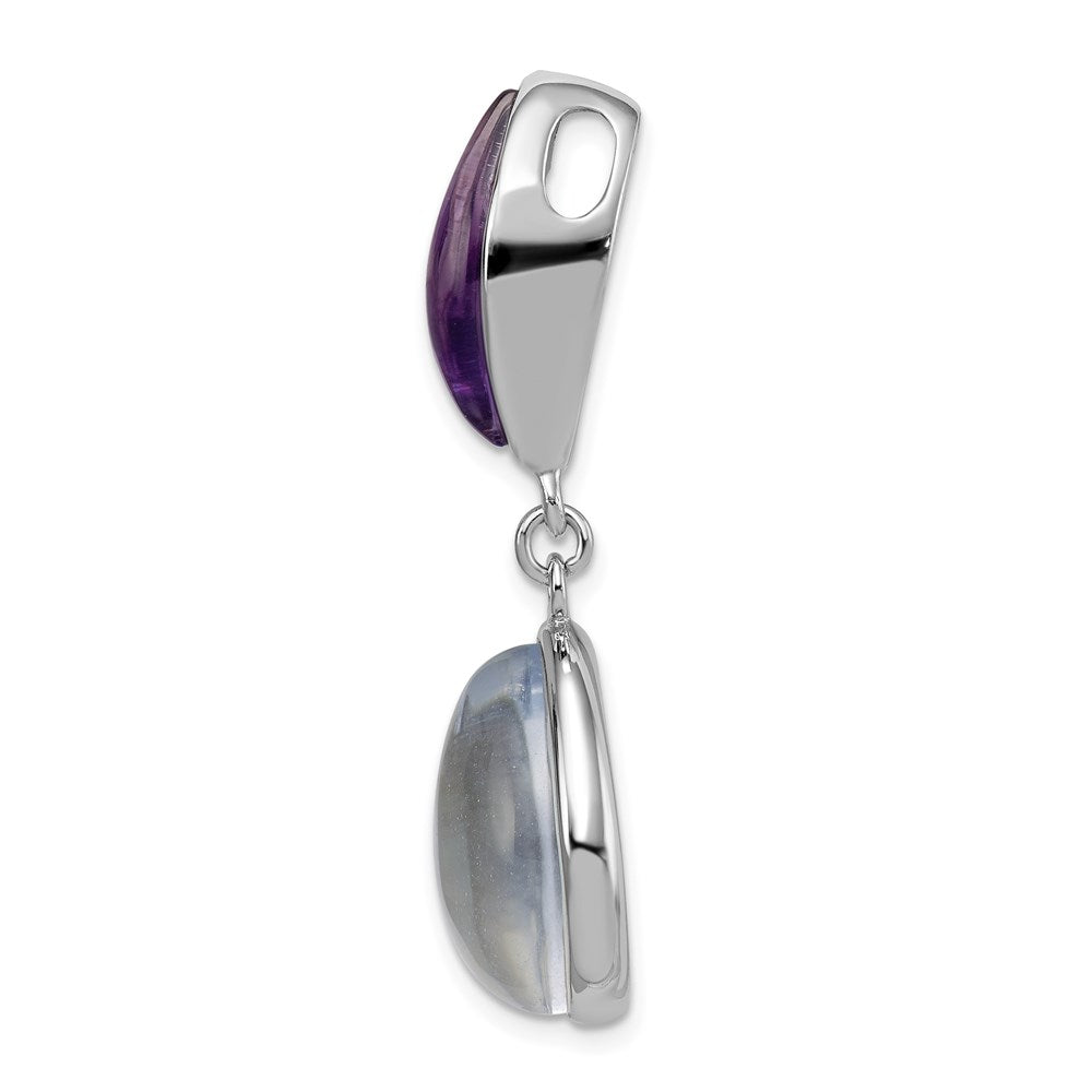 Sterling Silver Rhodium-plated Amethyst & MOP Teardrop Slide