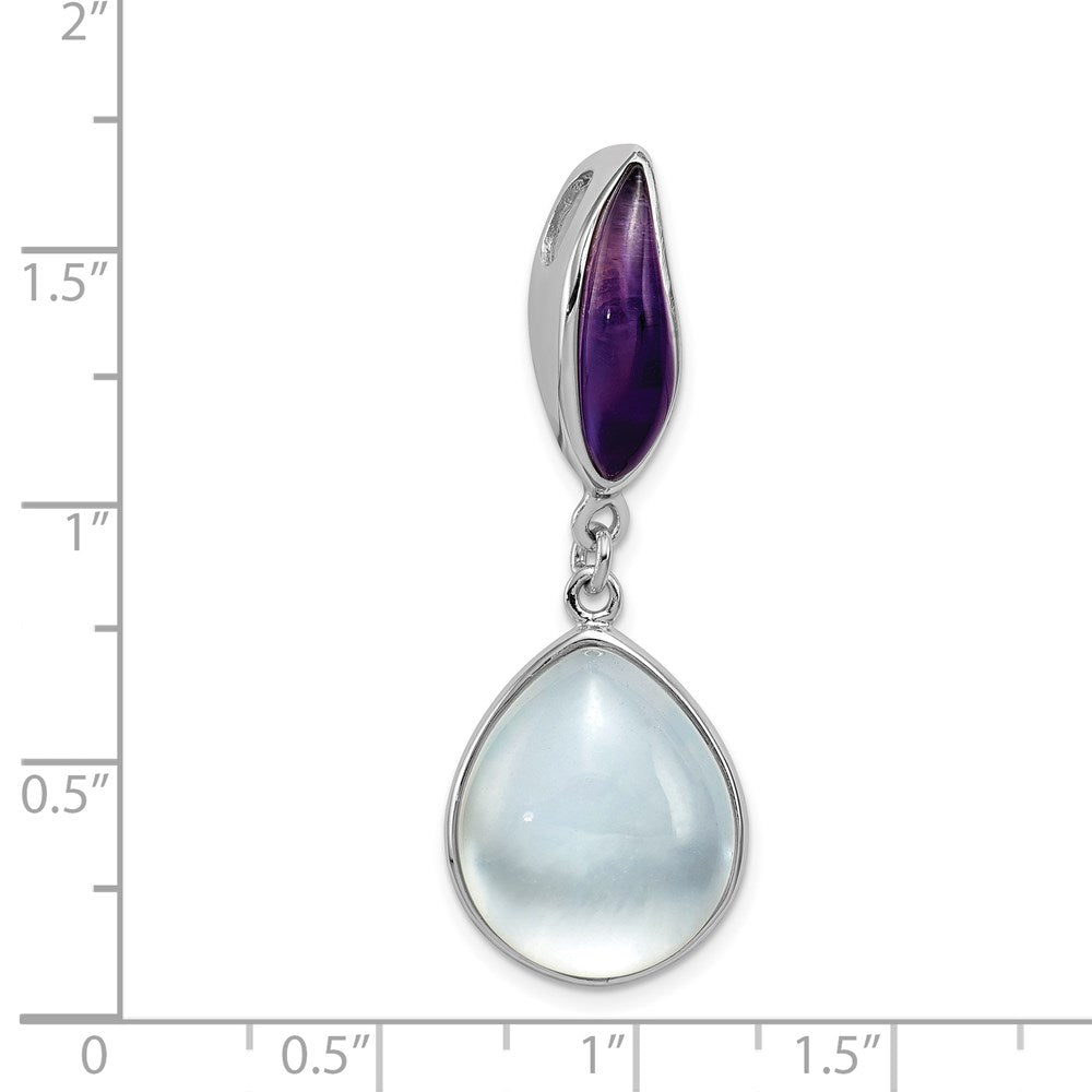 Sterling Silver Rhodium-plated Amethyst & MOP Teardrop Slide