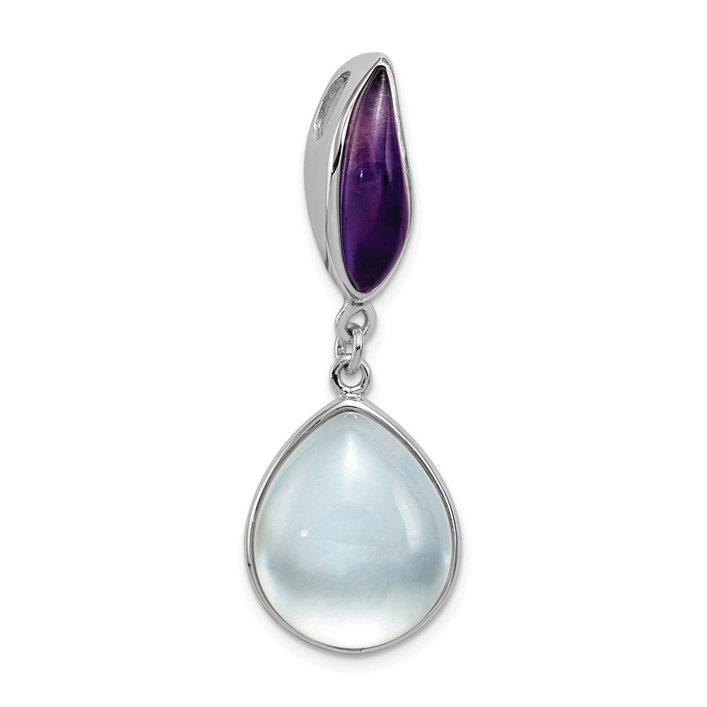 Sterling Silver Rhodium-plated Amethyst & MOP Teardrop Slide