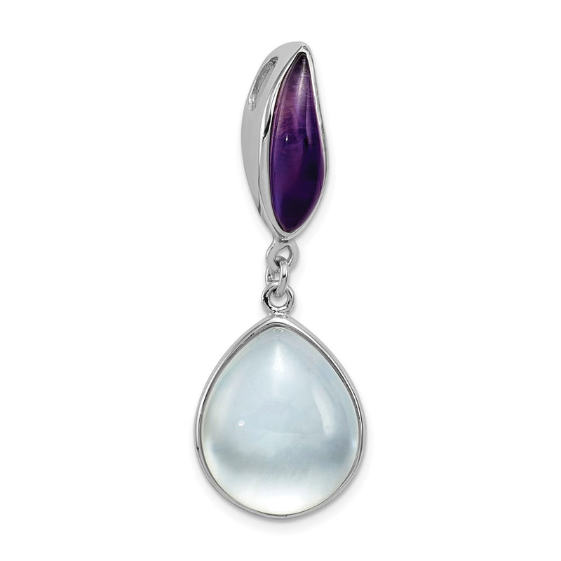 Sterling Silver Rhodium-plated Amethyst & MOP Teardrop Slide