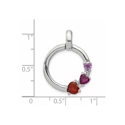Sterling Silver Garnet/Rhodolite Garnet/Amethyst Circle Pendant
