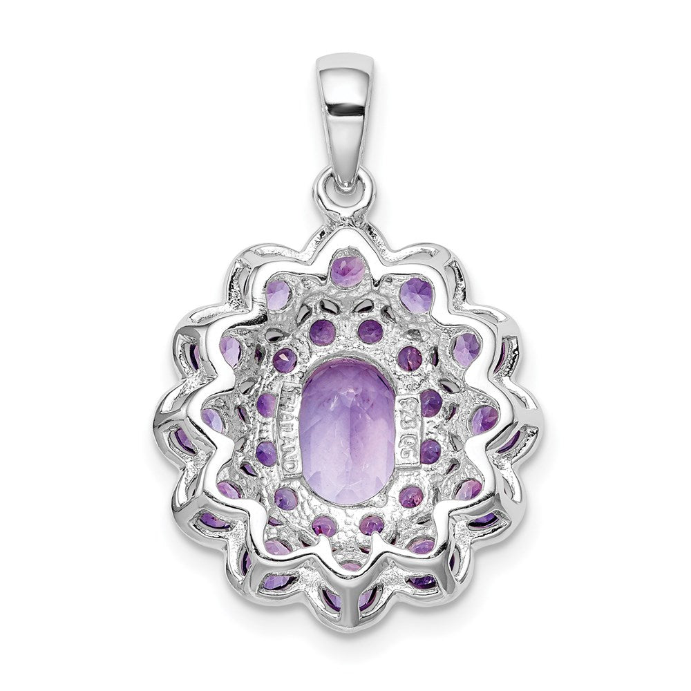 Sterling Silver Rhodium-plated 8x6 Oval Center Amethyst Pendant