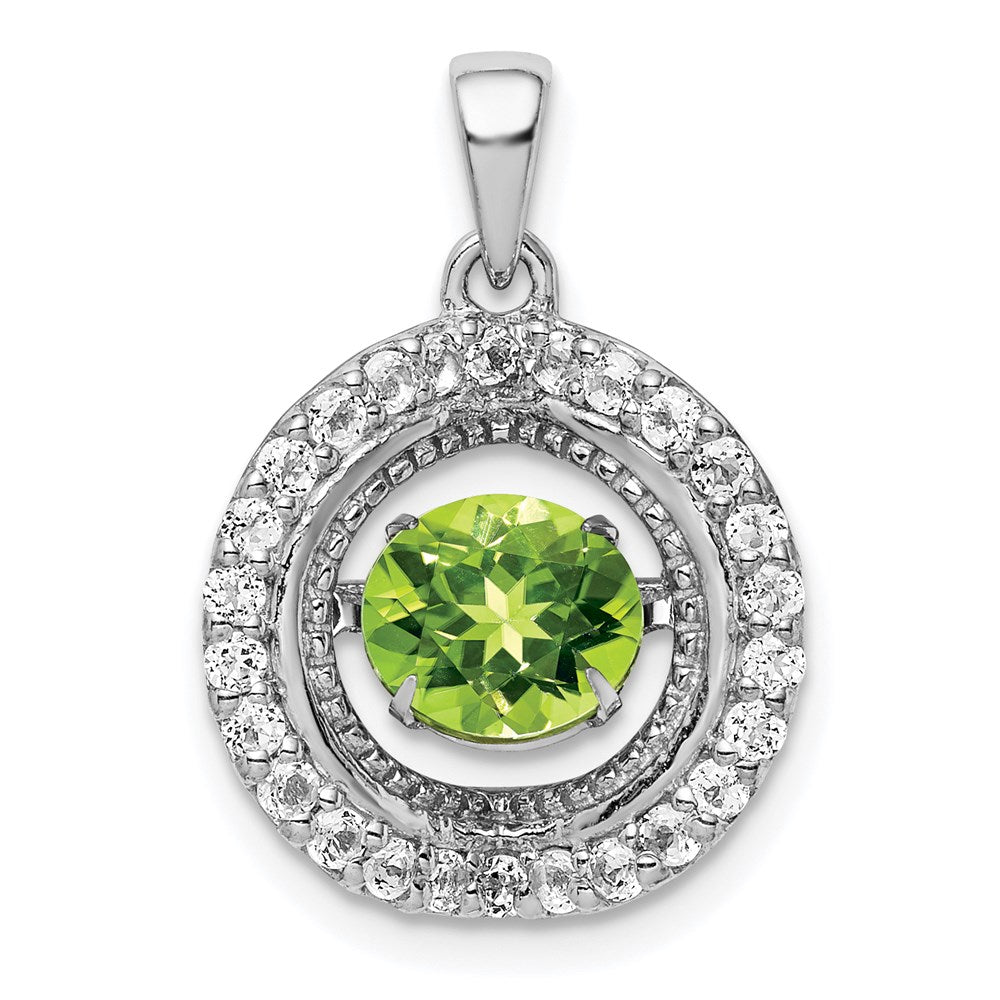 Sterling Silver White Topaz & Vibrant Peridot Circle Pendant