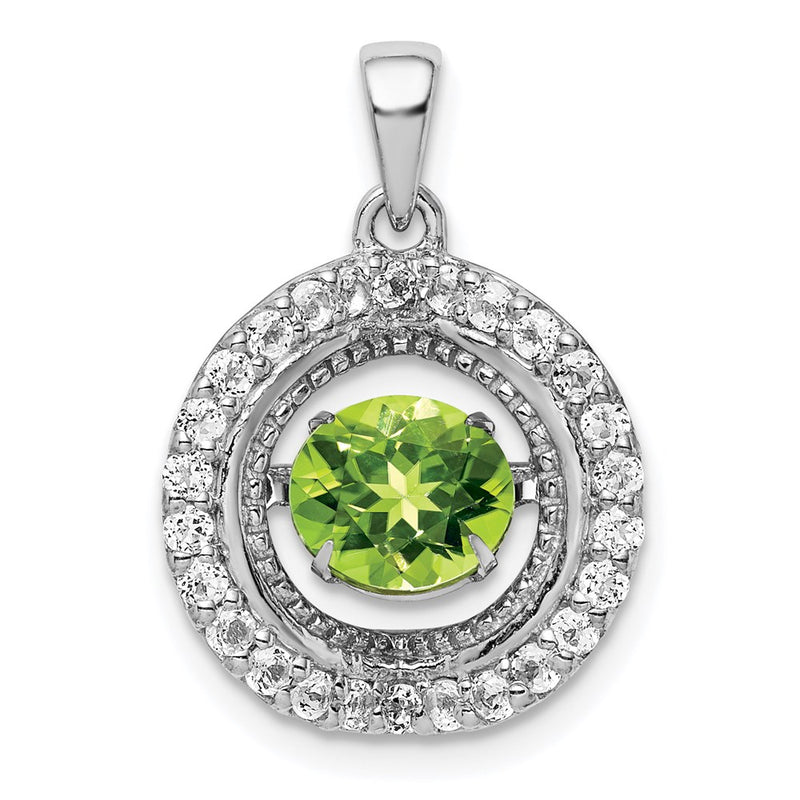 Sterling Silver White Topaz & Vibrant Peridot Circle Pendant