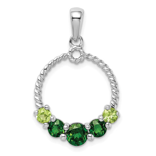 Sterling Silver Rhodium-plated Chrome Diopside and Peridot Pendant