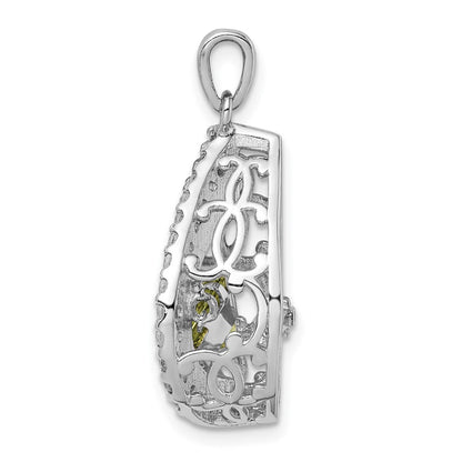 Sterling Silver White Topaz & Vibrant Peridot Teardrop Pendant