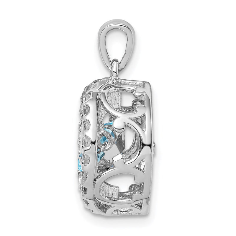 Sterling Silver White Topaz & Vibrant Light Swiss Blue Topaz Pendant