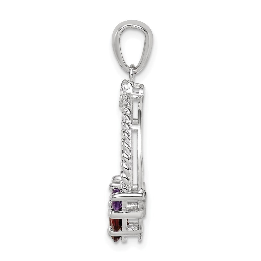 Sterling Silver Rhod-plat Garnet and Amethyst Pendant