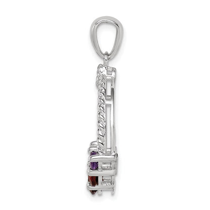 Sterling Silver Rhod-plat Garnet and Amethyst Pendant
