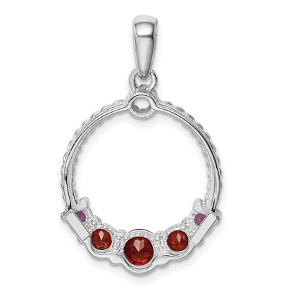 Sterling Silver Rhod-plat Garnet and Amethyst Pendant
