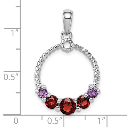Sterling Silver Rhod-plat Garnet and Amethyst Pendant