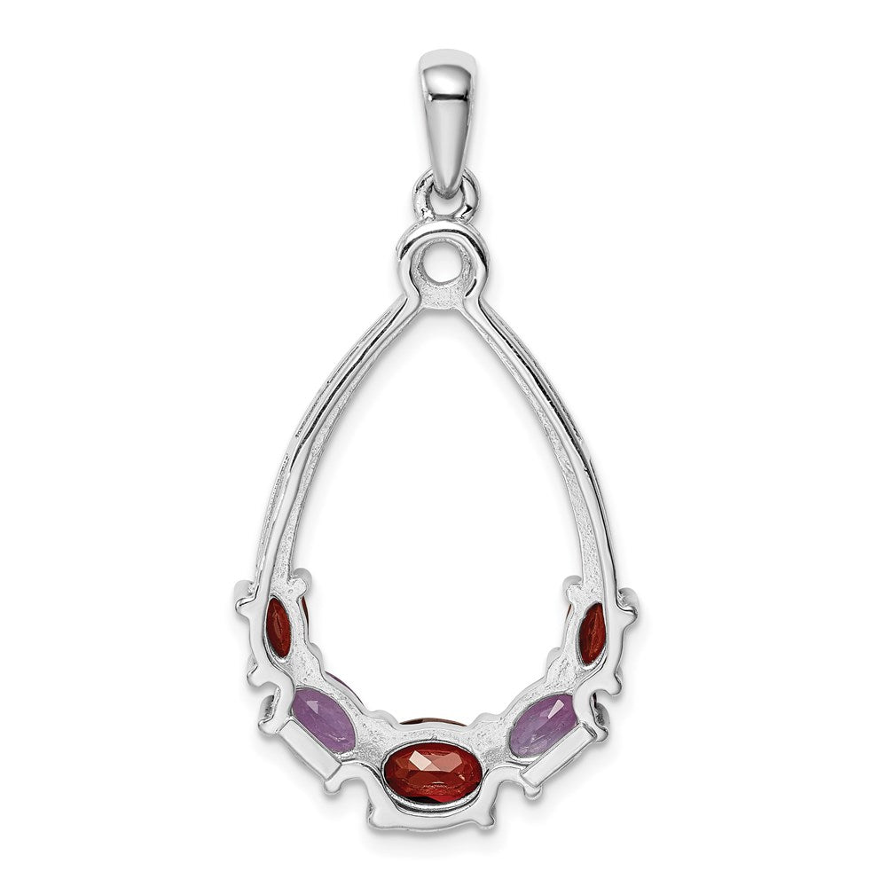 Sterling Silver Rhod-plat Garnet and Amethyst Pendant