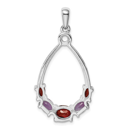 Sterling Silver Rhod-plat Garnet and Amethyst Pendant