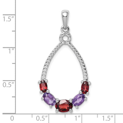 Sterling Silver Rhod-plat Garnet and Amethyst Pendant