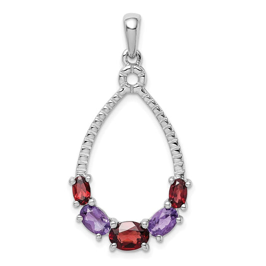 Sterling Silver Rhod-plat Garnet and Amethyst Pendant