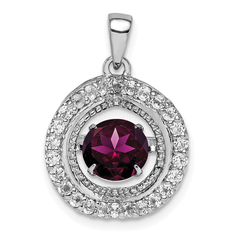 Sterling Silver White Topaz & Vibrant Rhodolite Garnet Circle Pendant