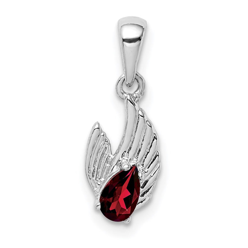 Sterling Silver Garnet Wing Pendant
