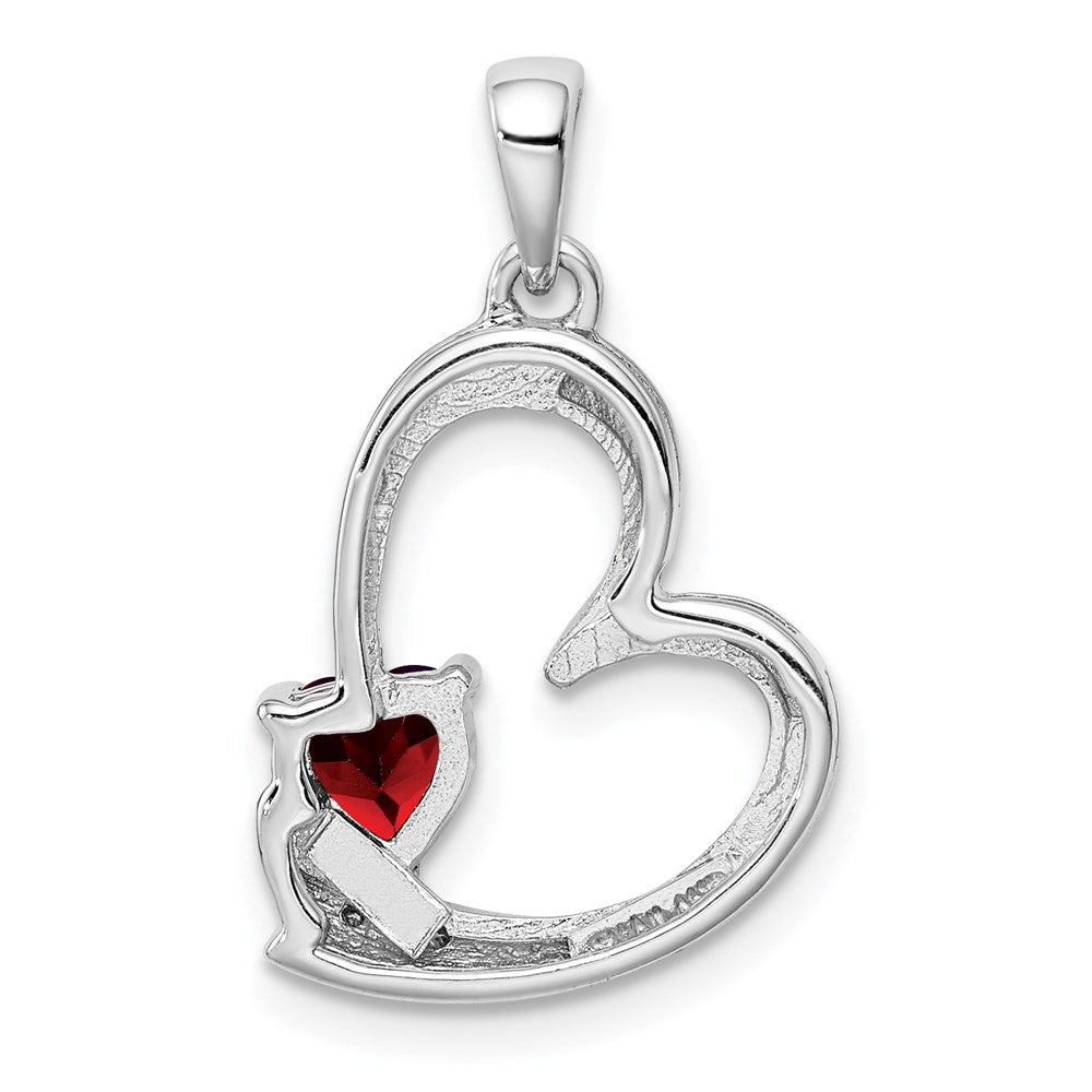 Sterling Silver Garnet & Diamond Heart Pendant