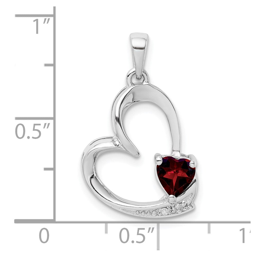 Sterling Silver Garnet & Diamond Heart Pendant