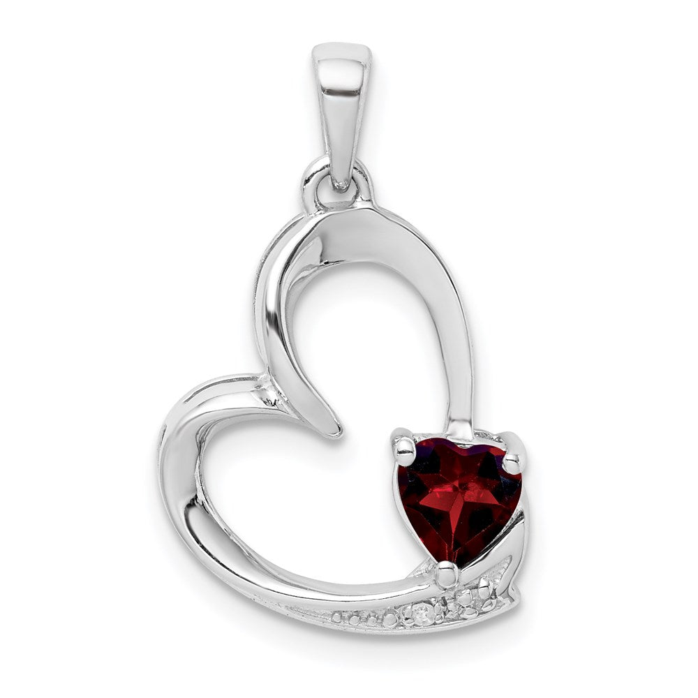Sterling Silver Garnet & Diamond Heart Pendant