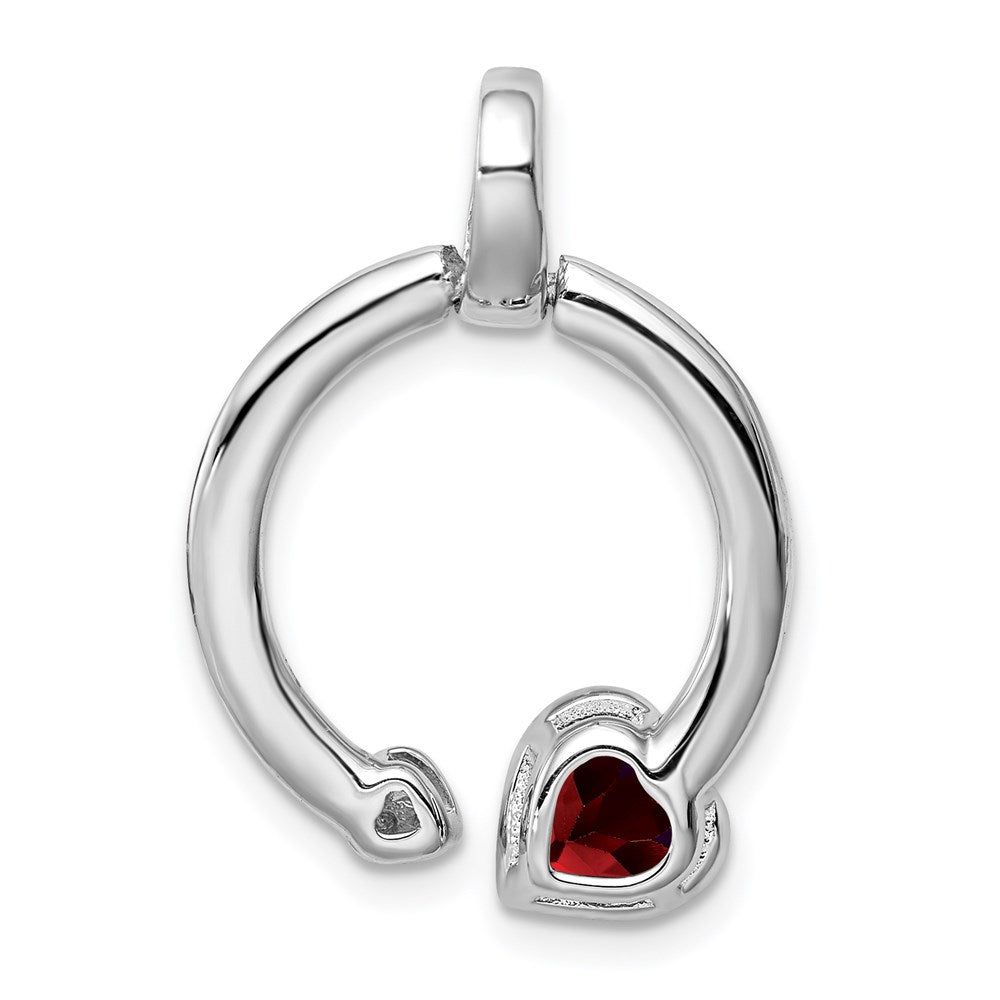 Sterling Silver Garnet & Diamond Hearts in Circle Pendant
