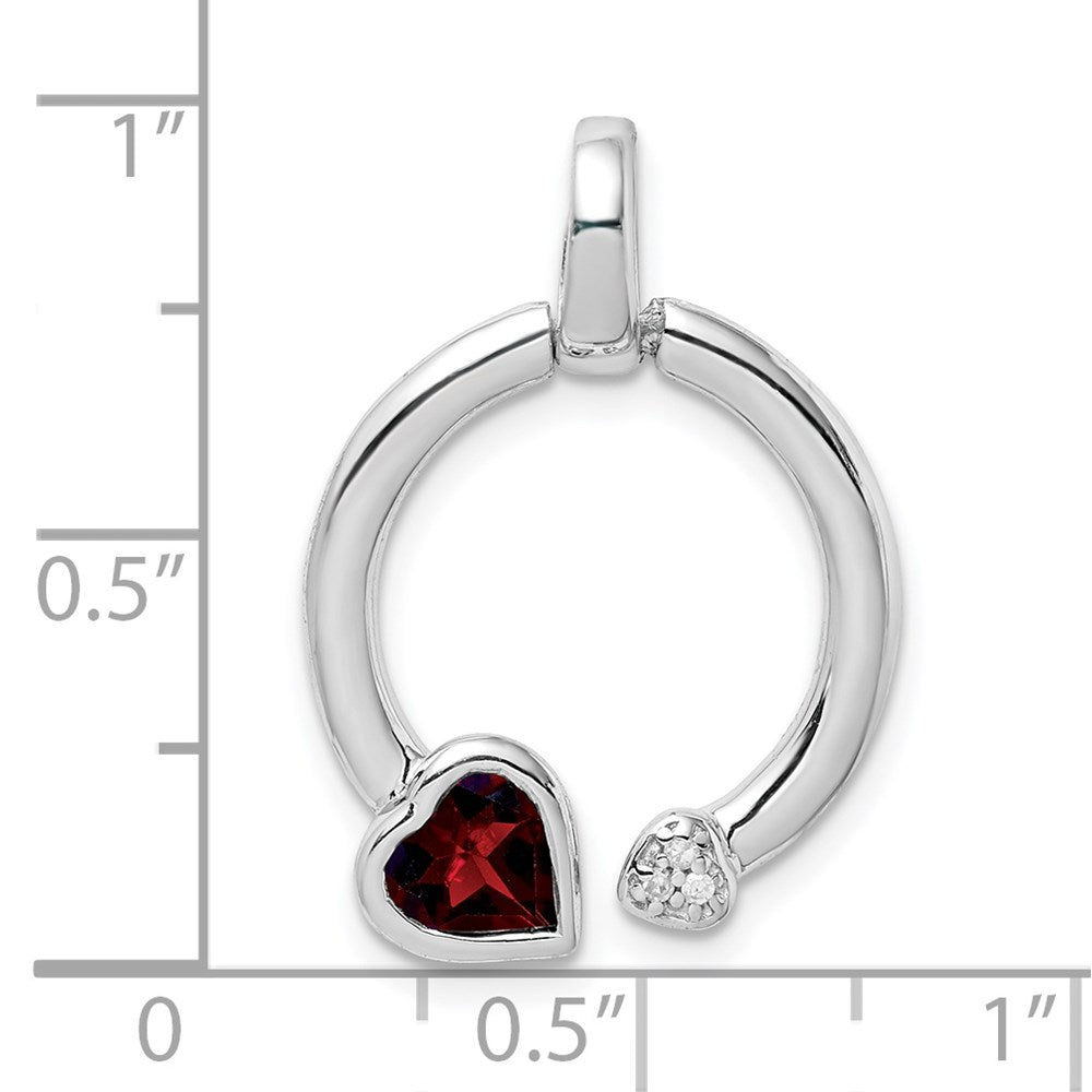 Sterling Silver Garnet & Diamond Hearts in Circle Pendant