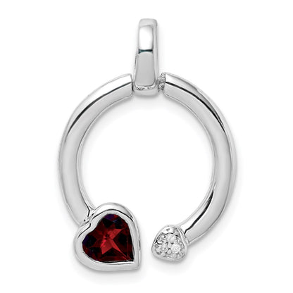 Sterling Silver Garnet & Diamond Hearts in Circle Pendant
