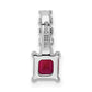 Sterling Silver Rhodium-plated Created Ruby and CZ Square Pendant