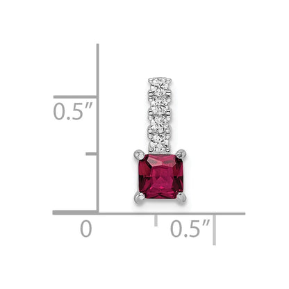 Sterling Silver Rhodium-plated Created Ruby and CZ Square Pendant