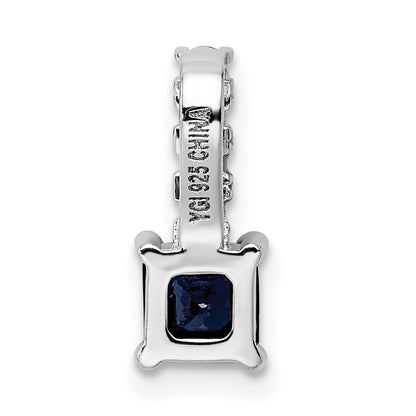 Sterling Silver Rhodium-plated Cr. Blue Spinel and CZ Square Pendant