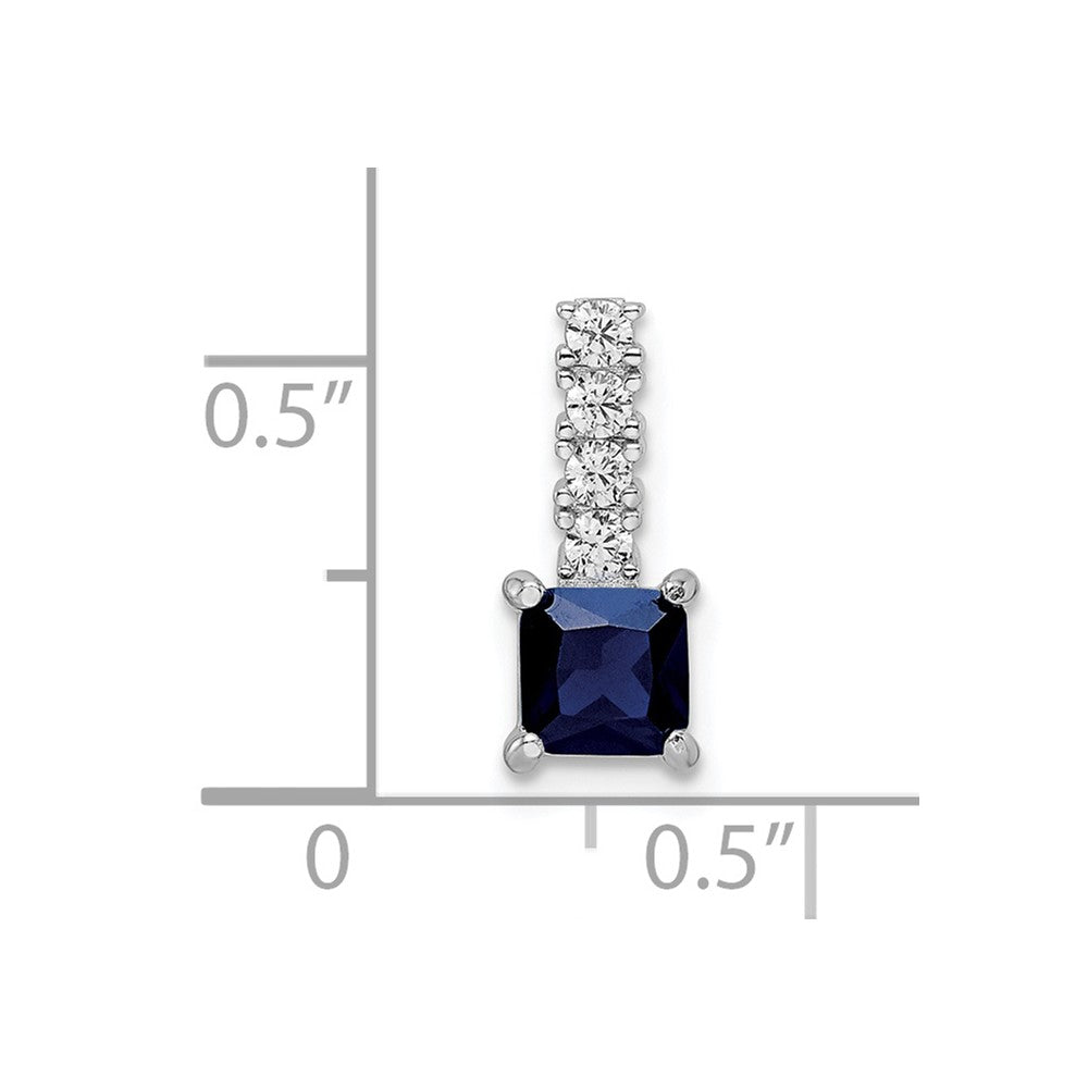 Sterling Silver Rhodium-plated Cr. Blue Spinel and CZ Square Pendant
