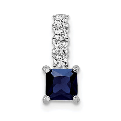 Sterling Silver Rhodium-plated Cr. Blue Spinel and CZ Square Pendant