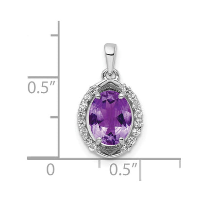 Sterling Silver Rhod-plated Oval 1.84 Amethyst/White Topaz Pendant