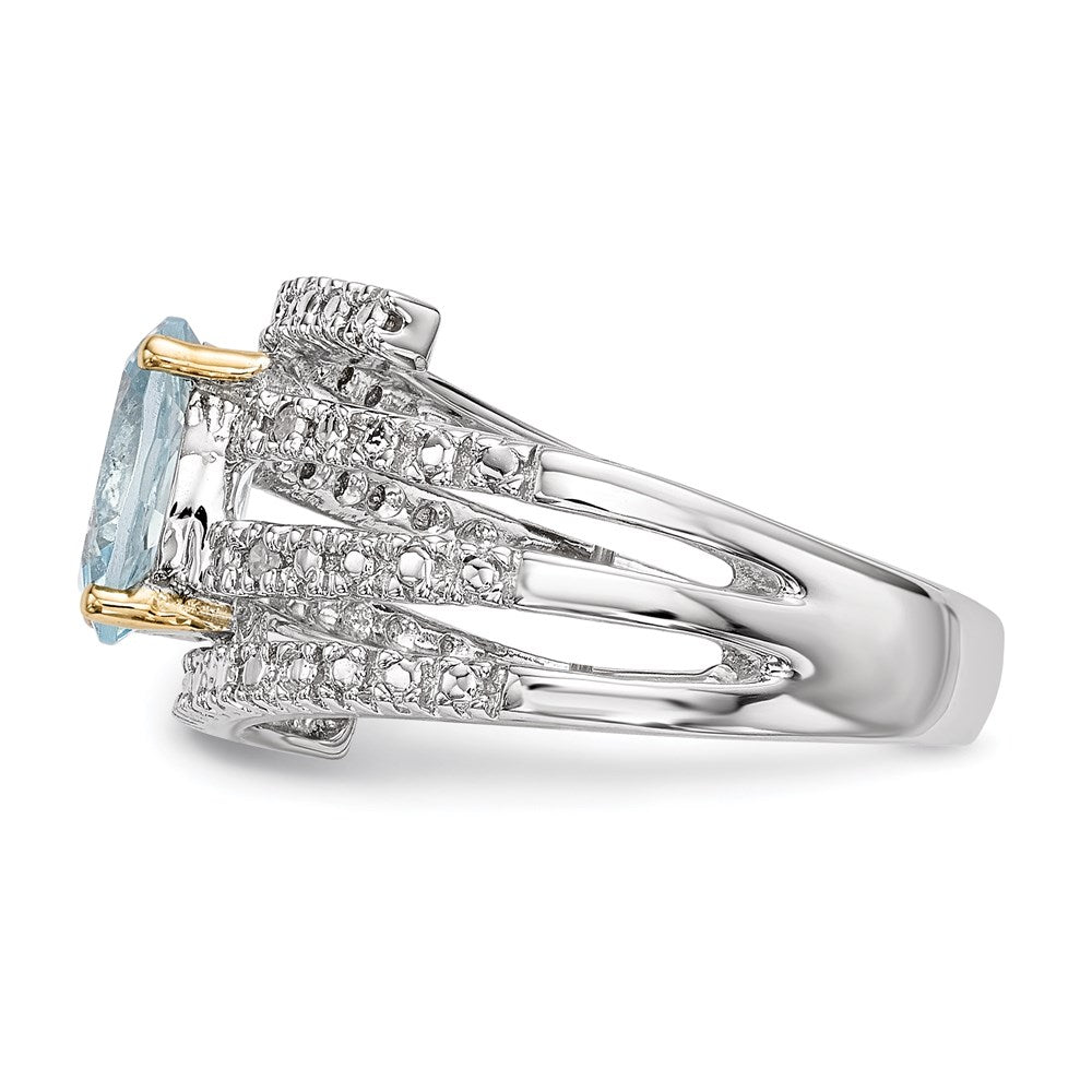 Sterling Silver & 14K Sky Blue Topaz and Diamond Ring