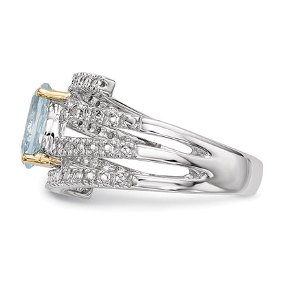 Sterling Silver & 14K Sky Blue Topaz and Diamond Ring