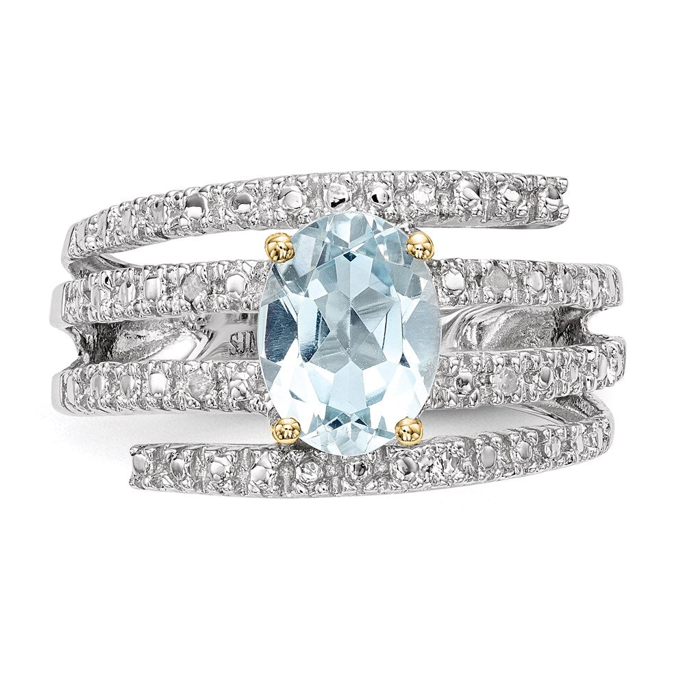 Sterling Silver & 14K Sky Blue Topaz and Diamond Ring