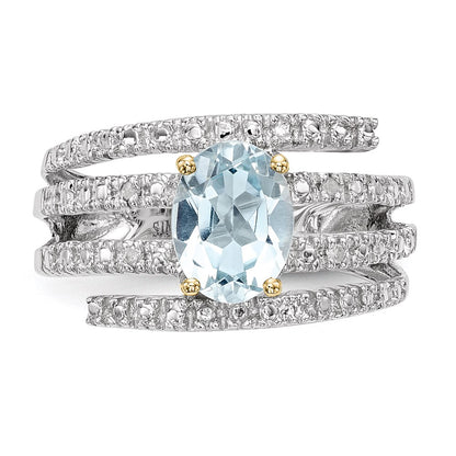 Sterling Silver & 14K Sky Blue Topaz and Diamond Ring