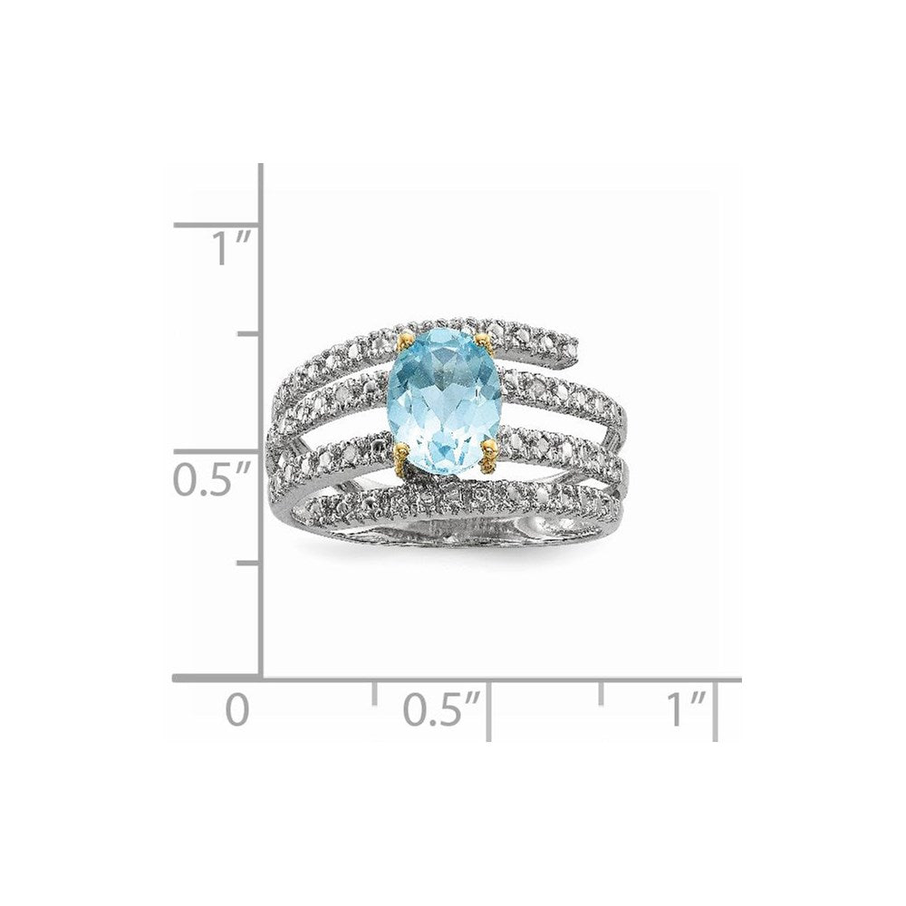 Sterling Silver & 14K Sky Blue Topaz and Diamond Ring