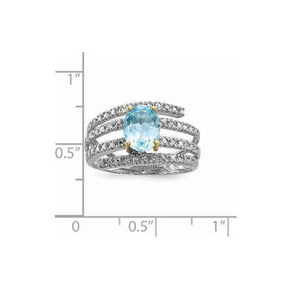 Sterling Silver & 14K Sky Blue Topaz and Diamond Ring