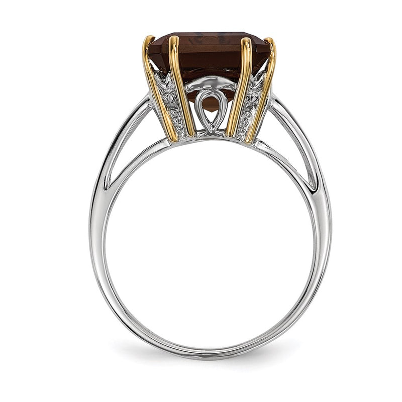 Sterling Silver & 14K Whiskey Quartz and Diamond Ring