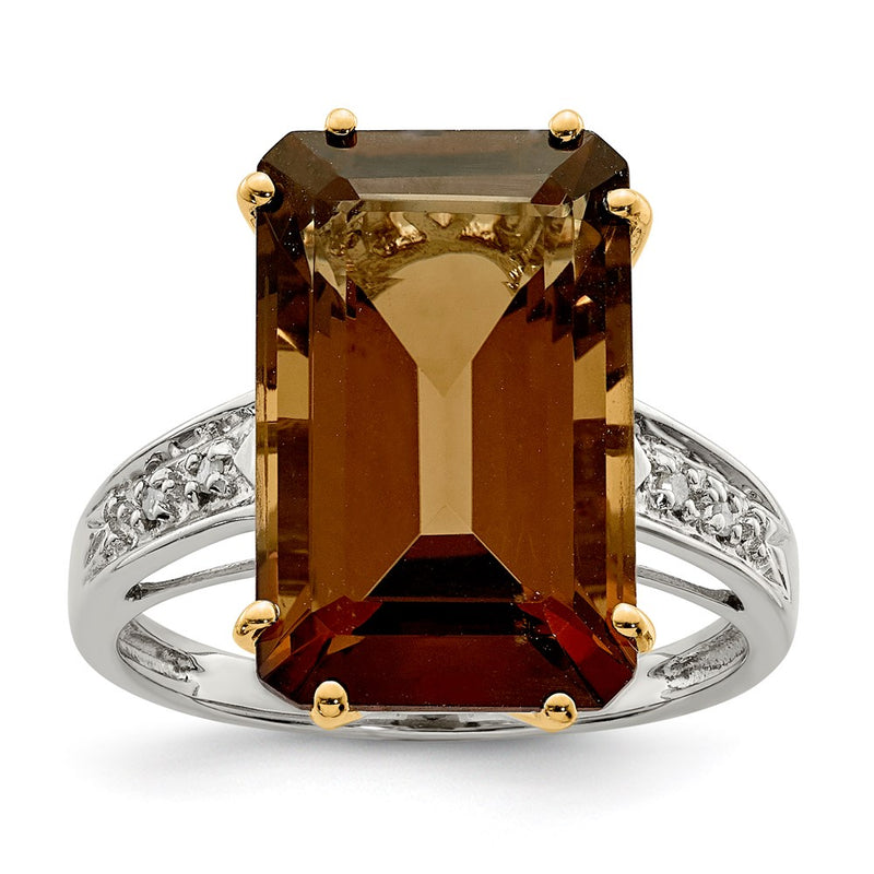 Sterling Silver & 14K Whiskey Quartz and Diamond Ring