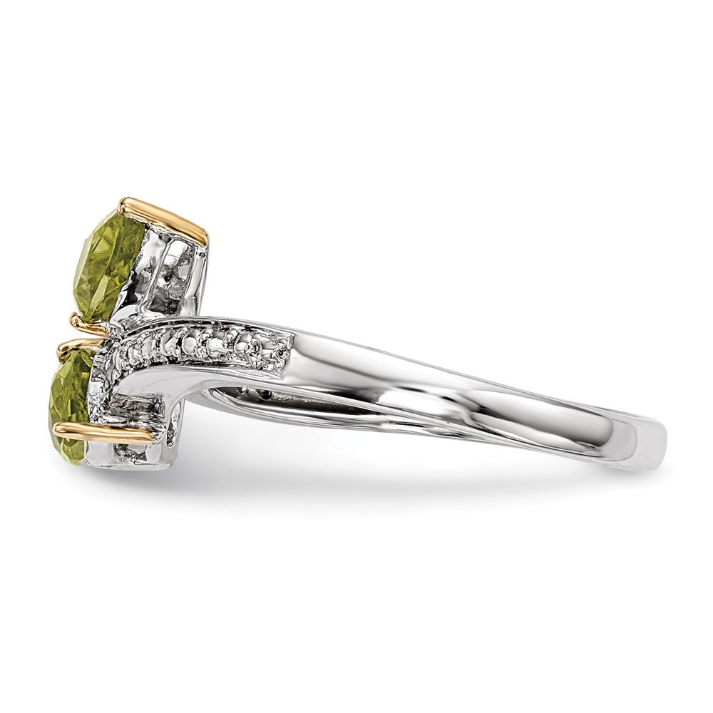 Brilliant Gemstones Sterling Silver with 14K Accent Rhodium-plated Peridot and Diamond Ring
