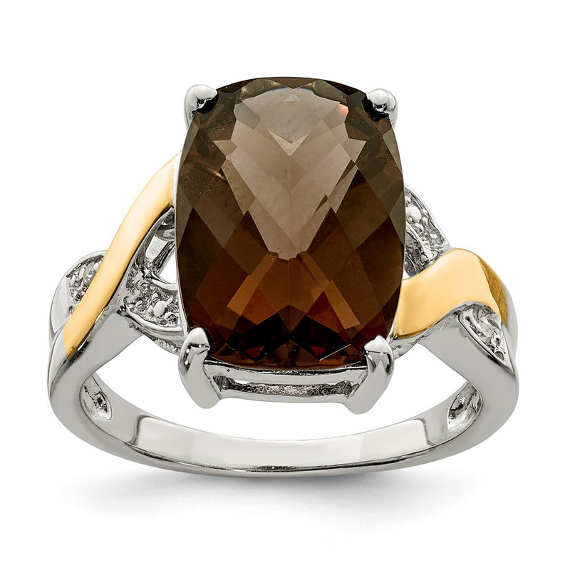 Sterling Silver & 14K Smoky Quartz & Diamond Ring