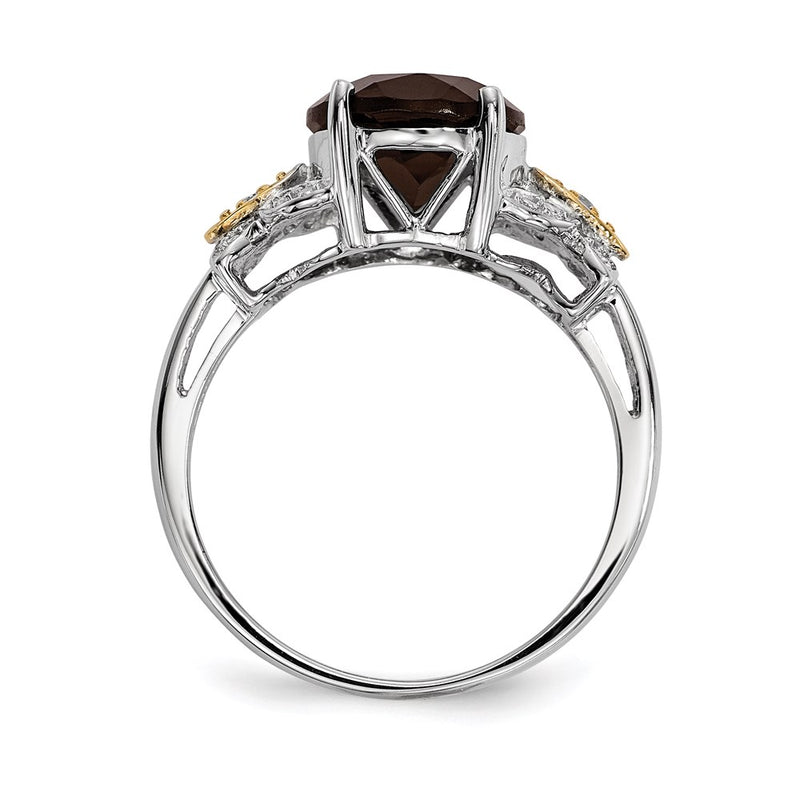 Sterling Silver & 14K Smoky Quartz and Diamond Ring