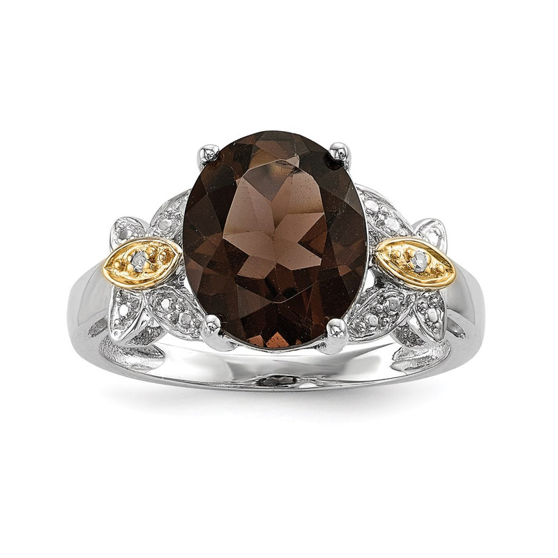 Sterling Silver & 14K Smoky Quartz and Diamond Ring